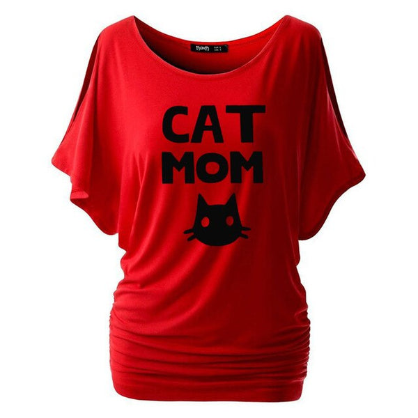 Cat Mom Print Women Bat sleeve