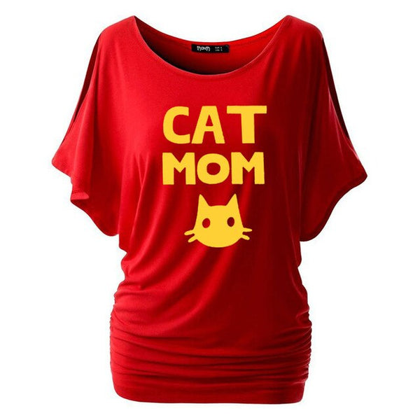 Cat Mom Print Women Bat sleeve