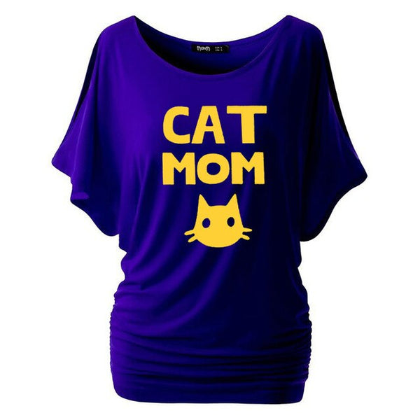 Cat Mom Print Women Bat sleeve