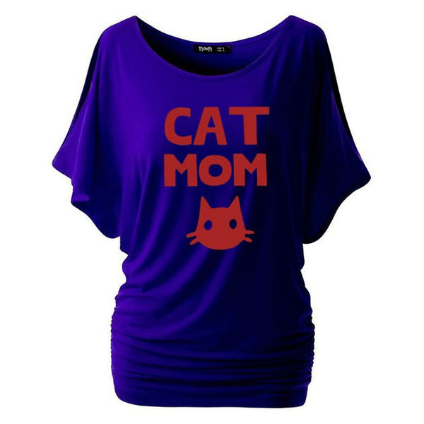 Cat Mom Print Women Bat sleeve
