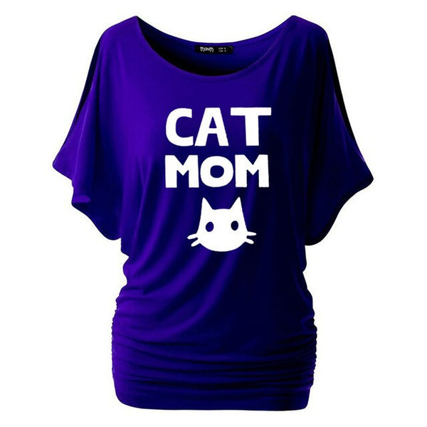 Cat Mom Print Women Bat sleeve