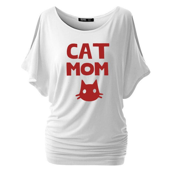 Cat Mom Print Women Bat sleeve