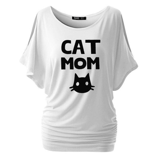 Cat Mom Print Women Bat sleeve