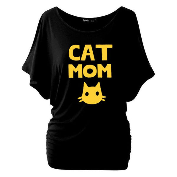 Cat Mom Print Women Bat sleeve