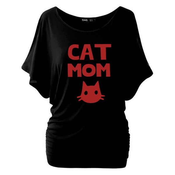 Cat Mom Print Women Bat sleeve
