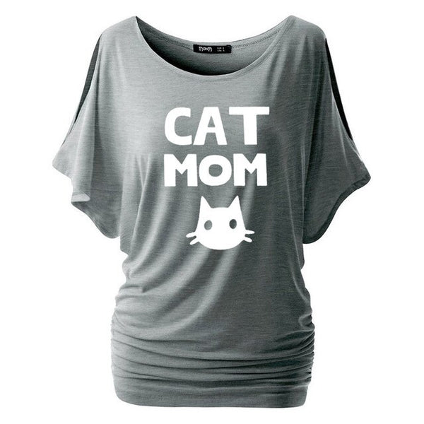 Cat Mom Print Women Bat sleeve