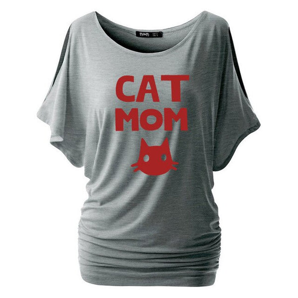 Cat Mom Print Women Bat sleeve