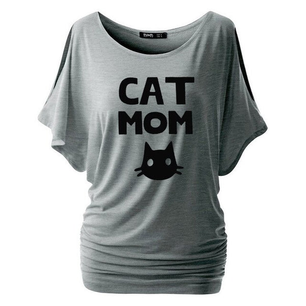 Cat Mom Print Women Bat sleeve