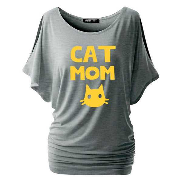 Cat Mom Print Women Bat sleeve