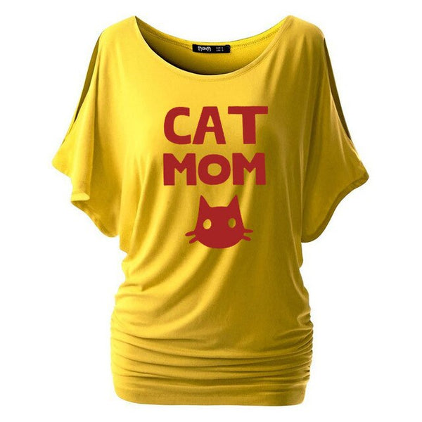 Cat Mom Print Women Bat sleeve