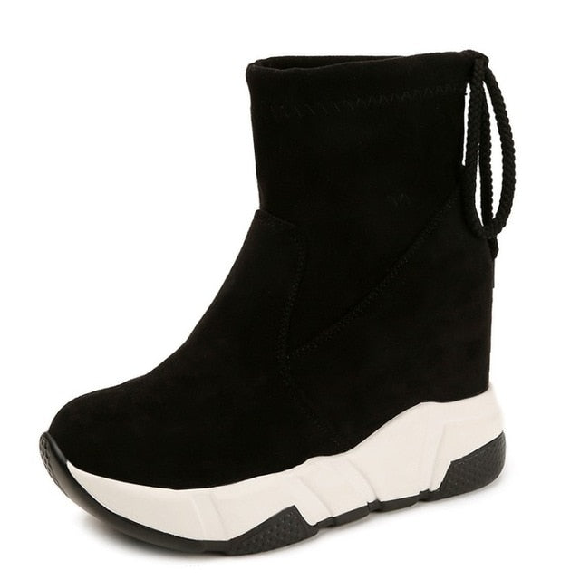 LZJ Women Ankle Boots Platforms Shoes Woman High Heels Inside Height Increasing