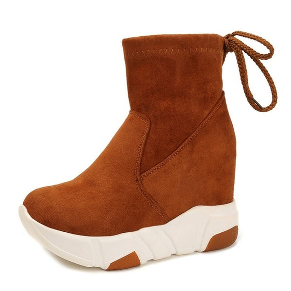 LZJ Women Ankle Boots Platforms Shoes Woman High Heels Inside Height Increasing