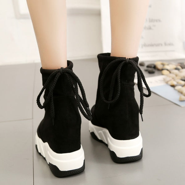 LZJ Women Ankle Boots Platforms Shoes Woman High Heels Inside Height Increasing