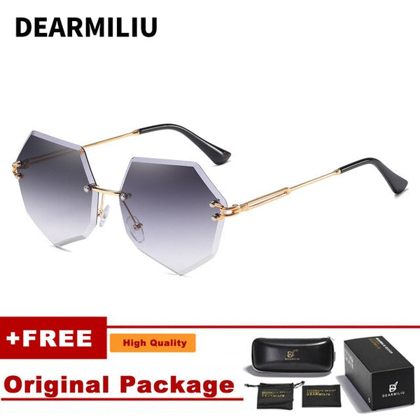 DEARMILIU Brand Designer Round Sunglasses Women Oversized Polygon 2019 Gradient Brown Pink Rimless sun glasses For female UV400