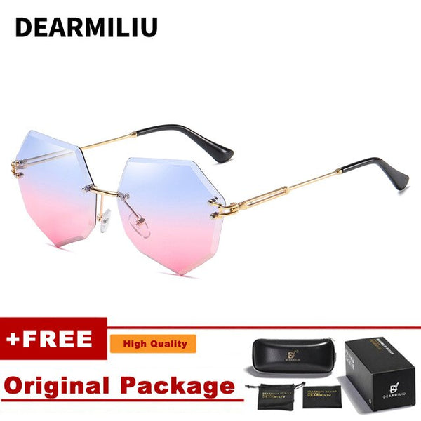 DEARMILIU Brand Designer Round Sunglasses Women Oversized Polygon 2019 Gradient Brown Pink Rimless sun glasses For female UV400