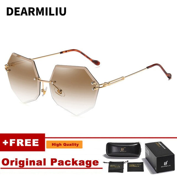 DEARMILIU Brand Designer Round Sunglasses Women Oversized Polygon 2019 Gradient Brown Pink Rimless sun glasses For female UV400