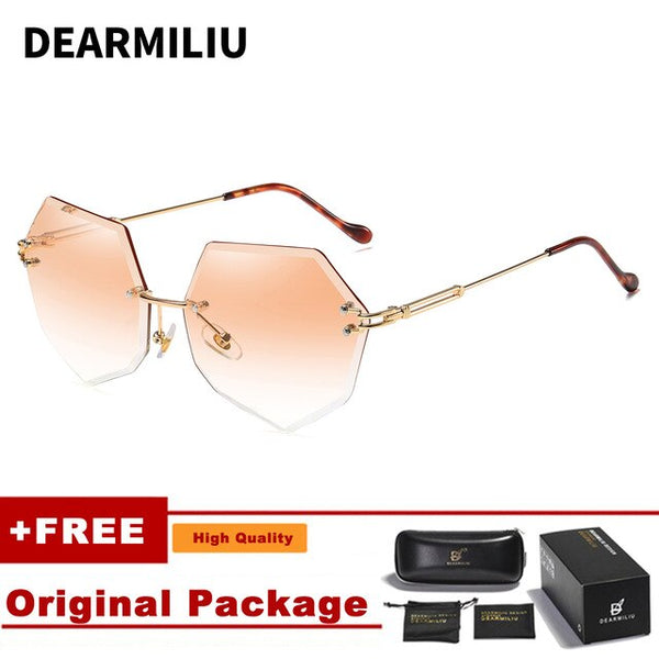 DEARMILIU Brand Designer Round Sunglasses Women Oversized Polygon 2019 Gradient Brown Pink Rimless sun glasses For female UV400