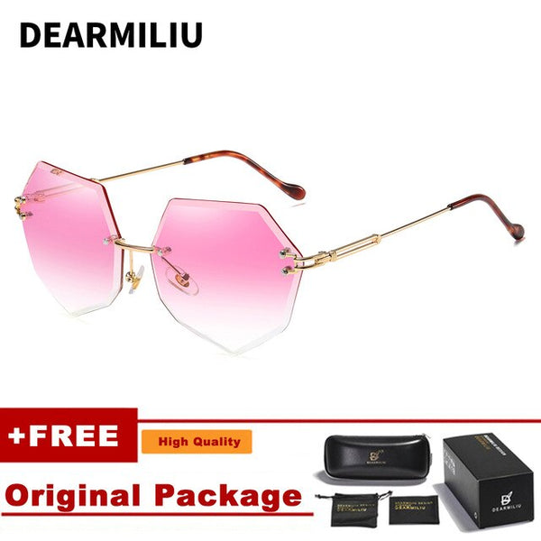 DEARMILIU Brand Designer Round Sunglasses Women Oversized Polygon 2019 Gradient Brown Pink Rimless sun glasses For female UV400