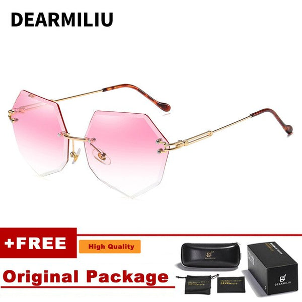 DEARMILIU Brand Designer Round Sunglasses Women Oversized Polygon 2019 Gradient Brown Pink Rimless sun glasses For female UV400