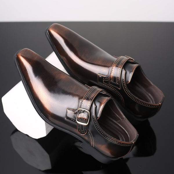 British Style Buckle Men's Dress Shoes Pointed Oxford Shoes Fashion