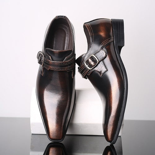 British Style Buckle Men's Dress Shoes Pointed Oxford Shoes Fashion