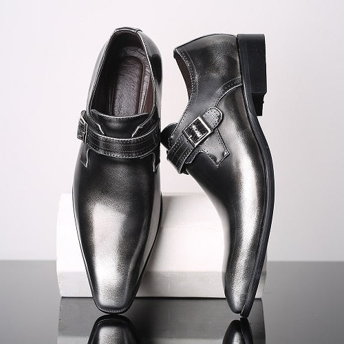 British Style Buckle Men's Dress Shoes Pointed Oxford Shoes Fashion