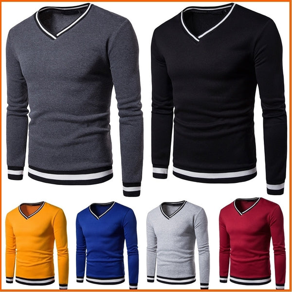 ZOGAA Mens Casual Sweater V-Neck Striped Slim