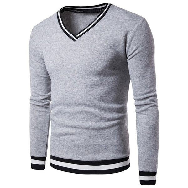ZOGAA Mens Casual Sweater V-Neck Striped Slim