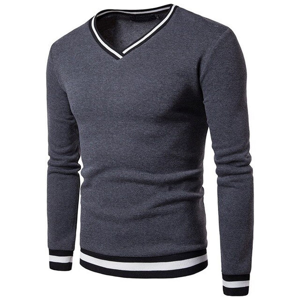 ZOGAA Mens Casual Sweater V-Neck Striped Slim
