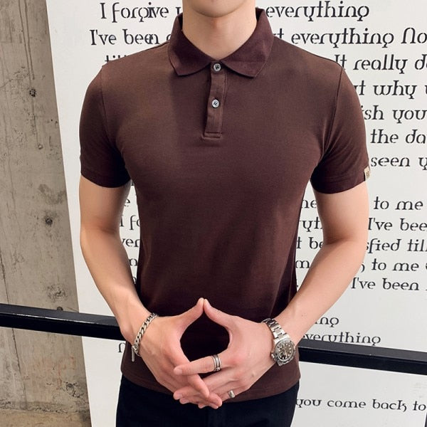 British Style Black Polo Shirt Men Summer Back Print Short Sleeve