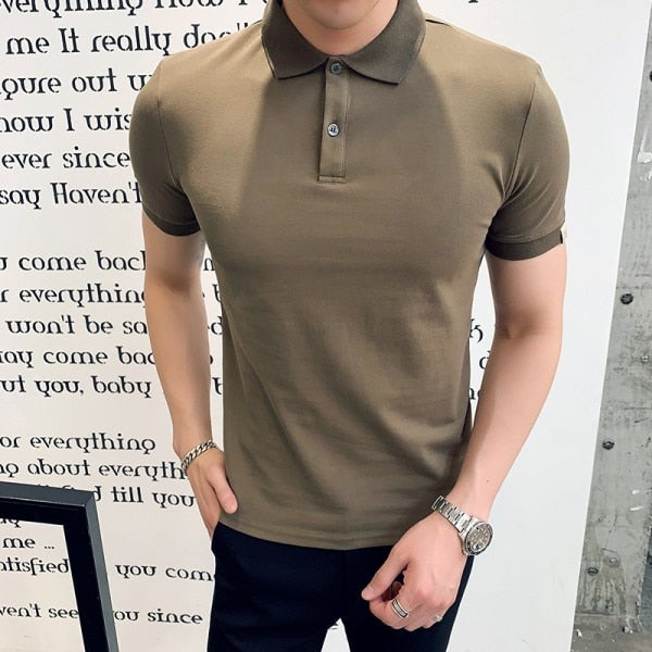 British Style Black Polo Shirt Men Summer Back Print Short Sleeve