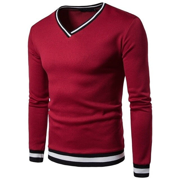 ZOGAA Mens Casual Sweater V-Neck Striped Slim