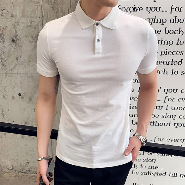 British Style Black Polo Shirt Men Summer Back Print Short Sleeve