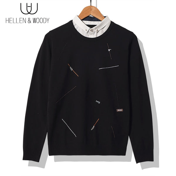 HW Sweater Mens Knitwear Autumn Wear Fashion Sweater Men's Fake Two-piece