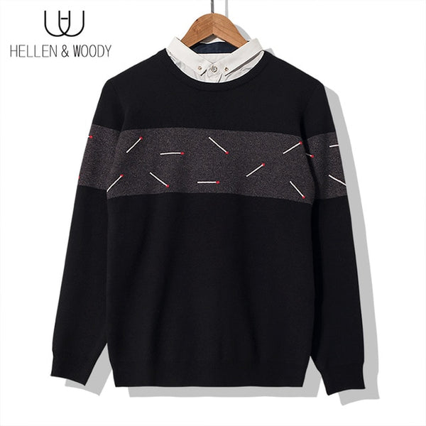 HW Sweater Mens Knitwear Autumn Wear Fashion Sweater Men's Fake Two-piece