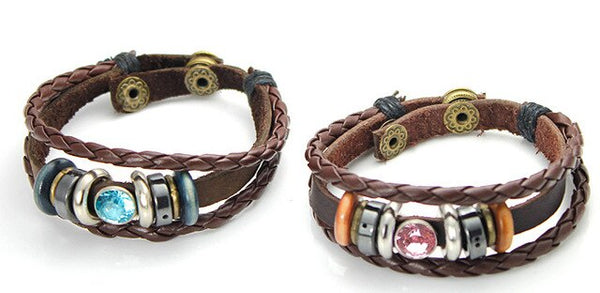 Ethnic button leather bracelet/pulseras cuero/hot sale new lovely/pulseiras