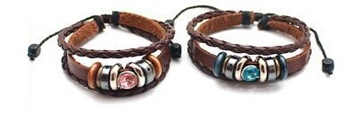 Ethnic button leather bracelet/pulseras cuero/hot sale new lovely/pulseiras