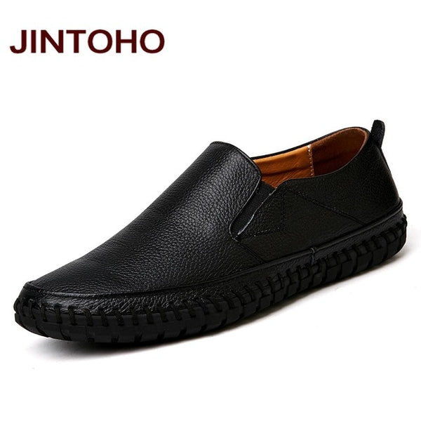JINTOHO Leather Shoes Slip On Black Shoes Real Leather Loafers