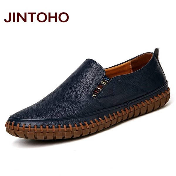 JINTOHO Leather Shoes Slip On Black Shoes Real Leather Loafers