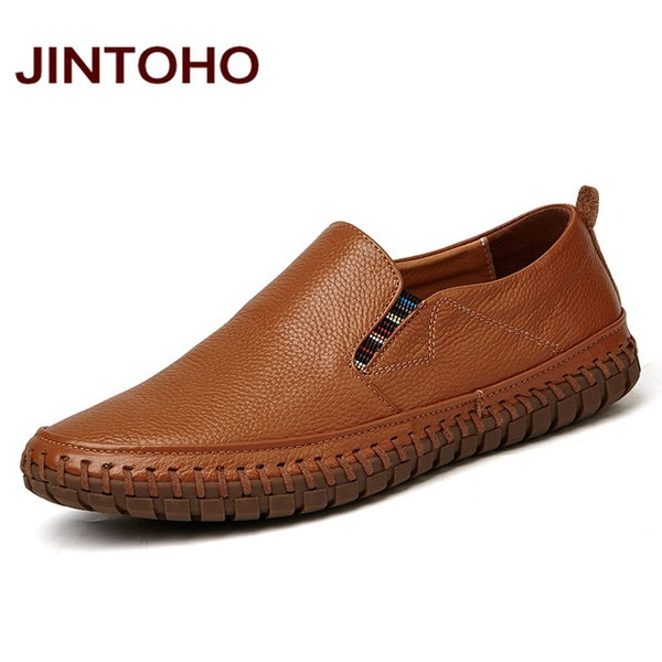 JINTOHO Leather Shoes Slip On Black Shoes Real Leather Loafers