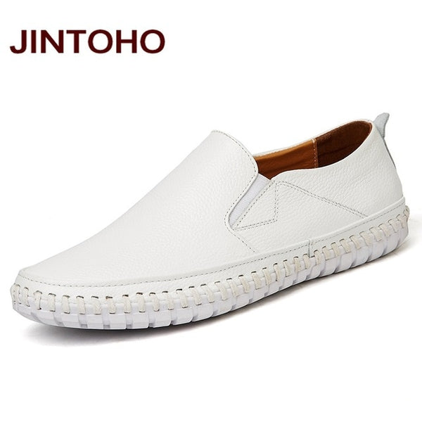 JINTOHO Leather Shoes Slip On Black Shoes Real Leather Loafers