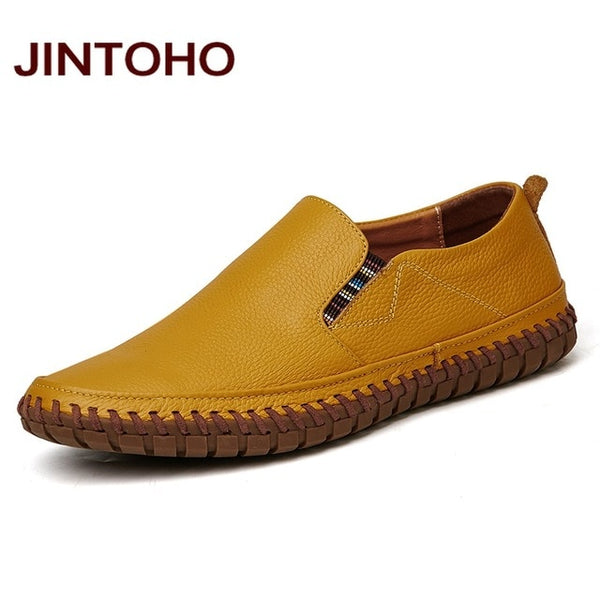 JINTOHO Leather Shoes Slip On Black Shoes Real Leather Loafers