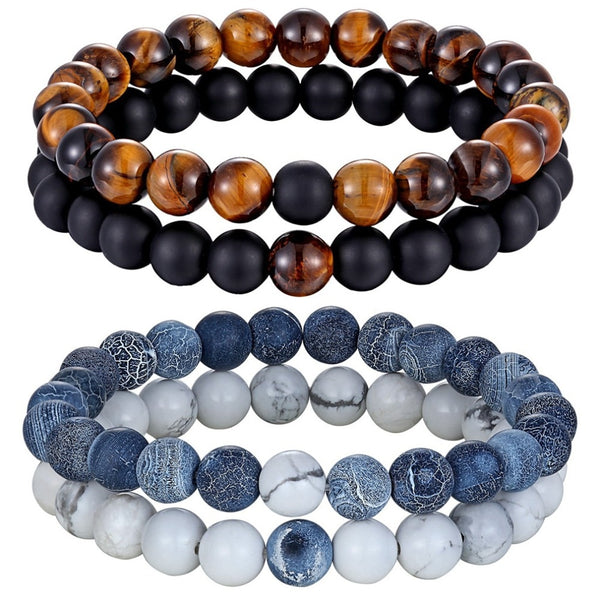 Hot 2pcs/set 7 Style Couples Distance Bracelet Natural Stone Yoga Beaded Bracelet for Men Women Friend Gift