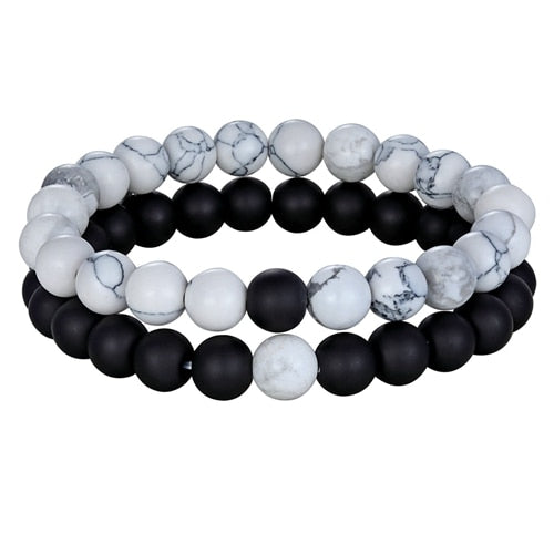 Hot 2pcs/set 7 Style Couples Distance Bracelet Natural Stone Yoga Beaded Bracelet for Men Women Friend Gift