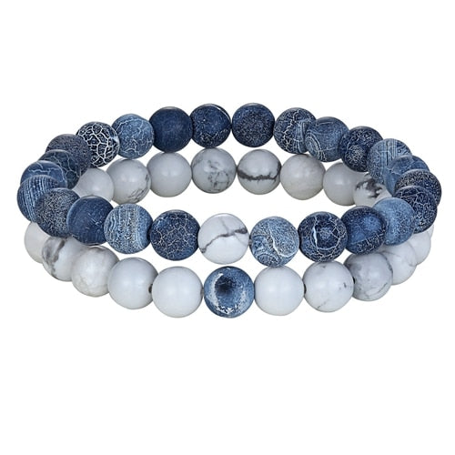 Hot 2pcs/set 7 Style Couples Distance Bracelet Natural Stone Yoga Beaded Bracelet for Men Women Friend Gift