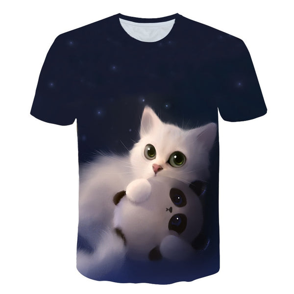 Night cat lady T-shirt women's short sleeves