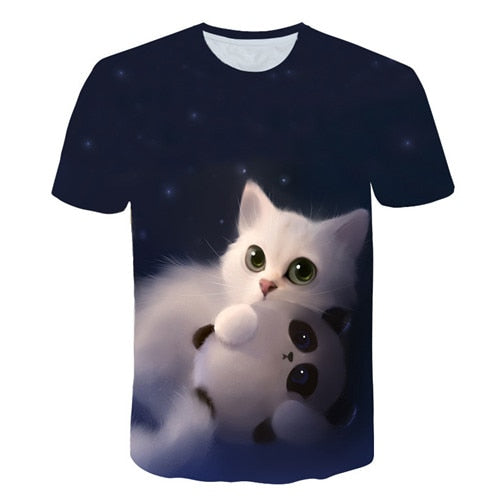 Night cat lady T-shirt women's short sleeves