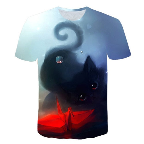 Night cat lady T-shirt women's short sleeves