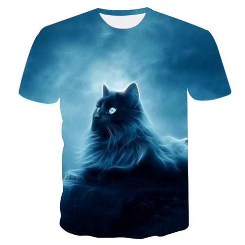 Night cat lady T-shirt women's short sleeves