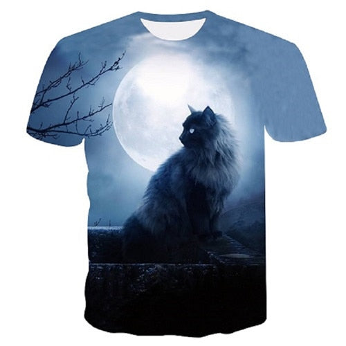 Night cat lady T-shirt women's short sleeves